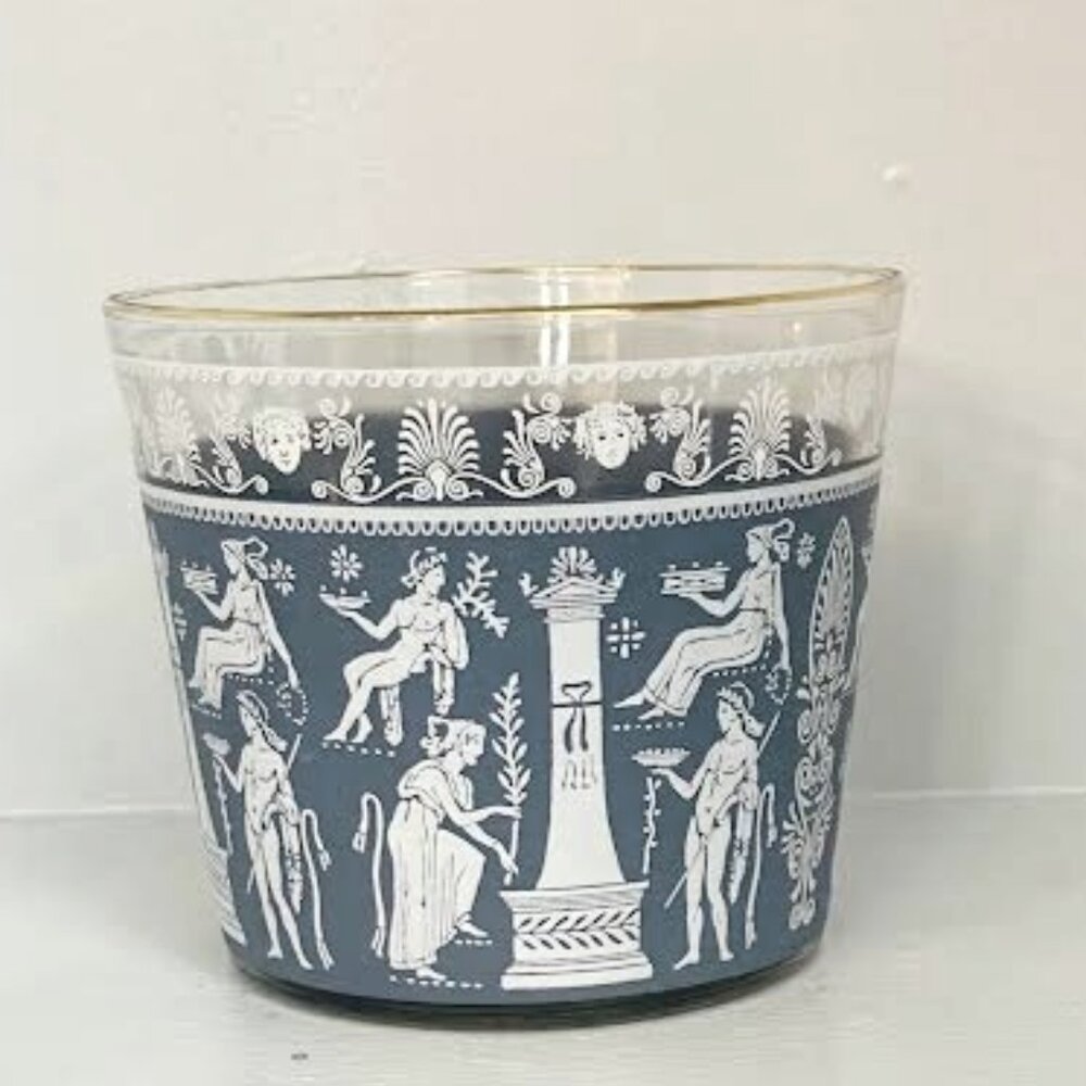 Jeanette Glass Wedgwood Style Grecian Blue Hellenic Glass Ice Bucket